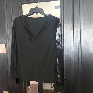 SHEIN Black Lace Sleeve Tunic Top